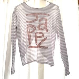 Gymboree Gray and White Striped “Happy” Knit Top